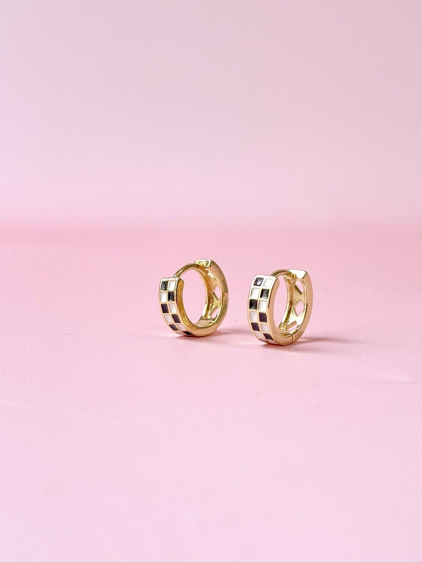 Checkered Enamel Huggie Earrings