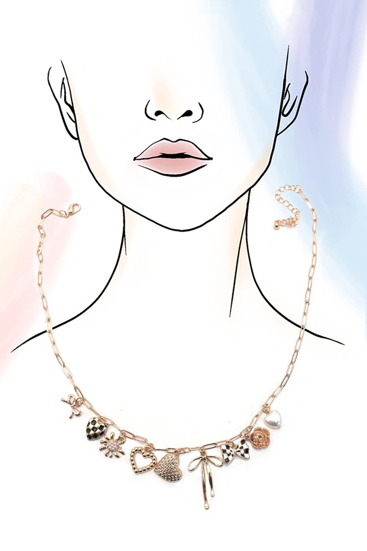 CHECKERED BOW CHARM NECKLACE