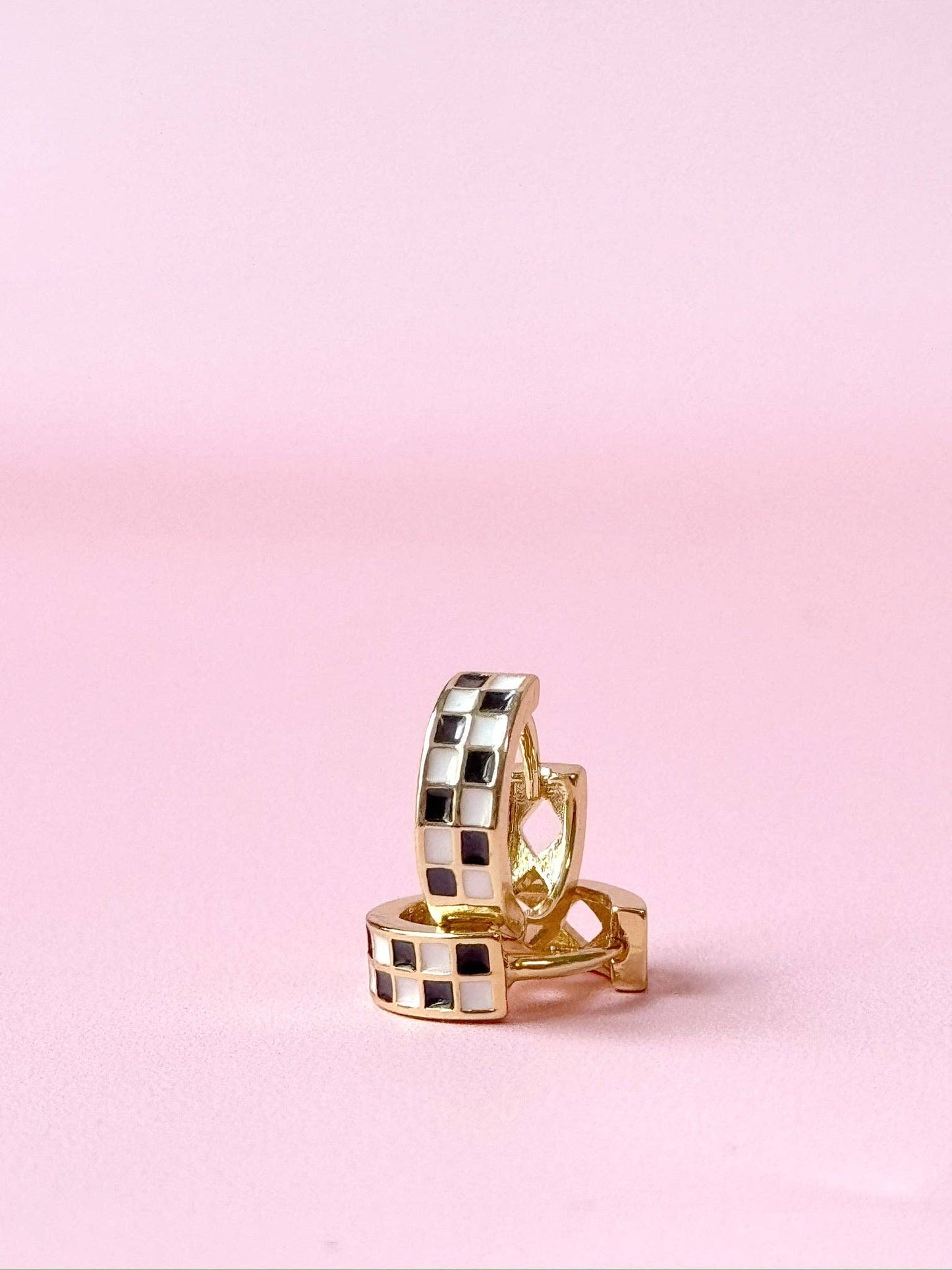 Checkered Enamel Huggie Earrings