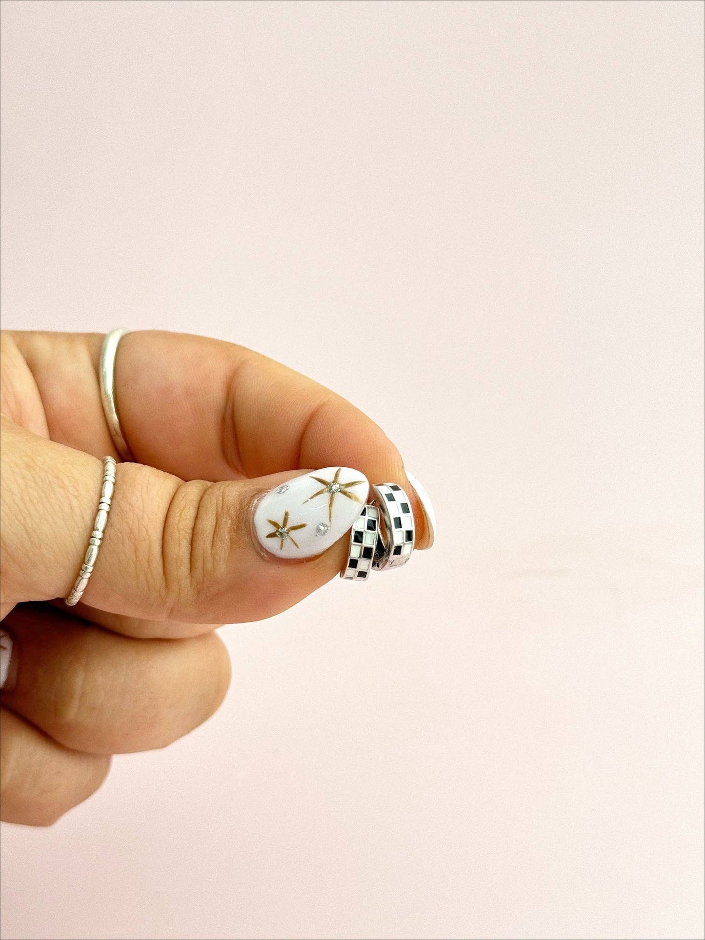 Checkered Enamel Huggie Earrings