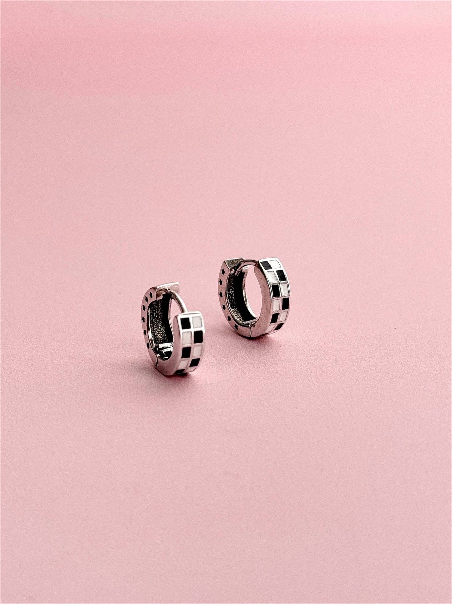 Checkered Enamel Huggie Earrings