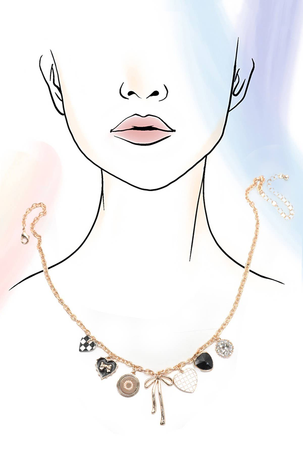 CHECKERED HEART CHARM NECKLACE