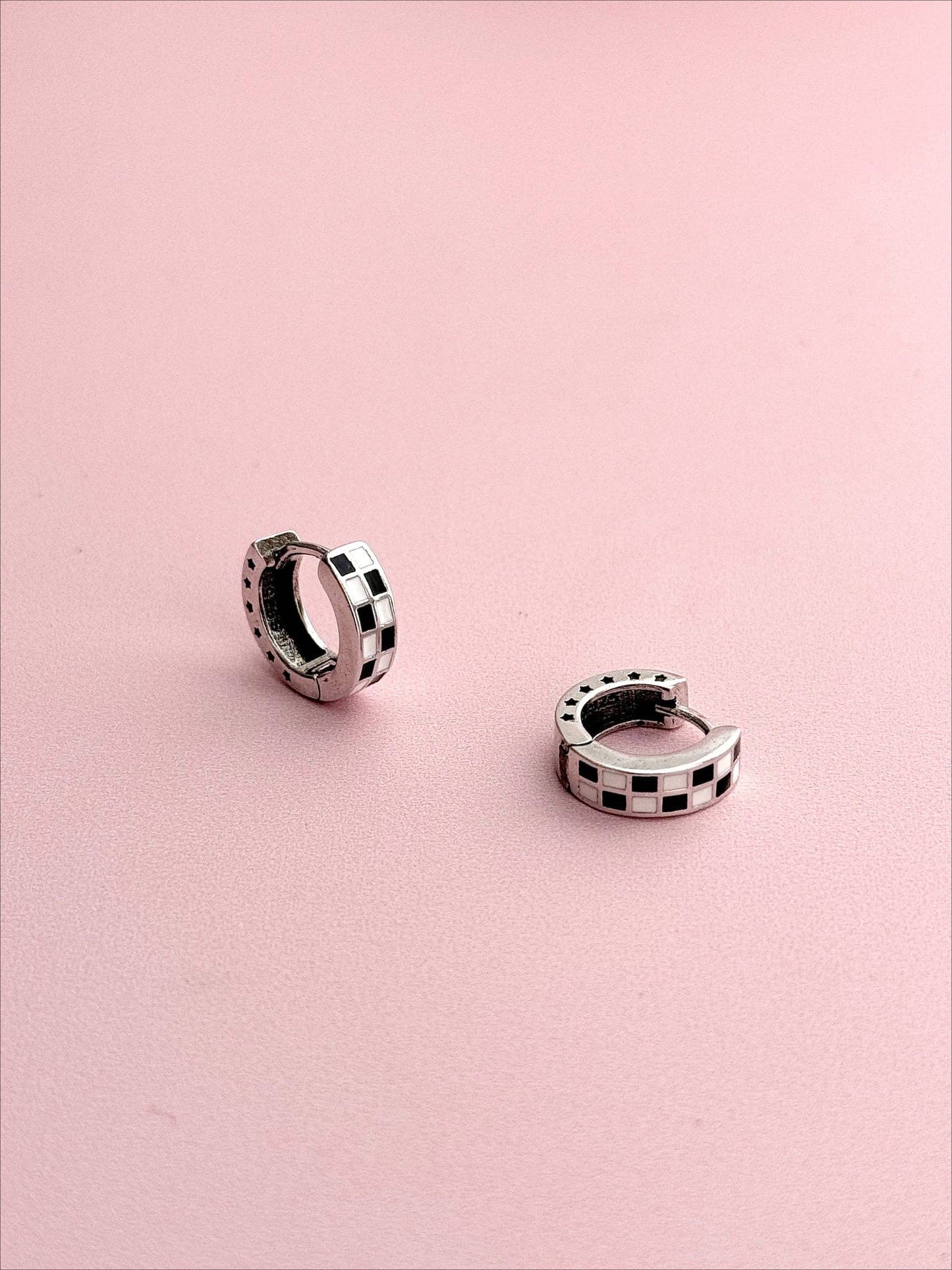 Checkered Enamel Huggie Earrings