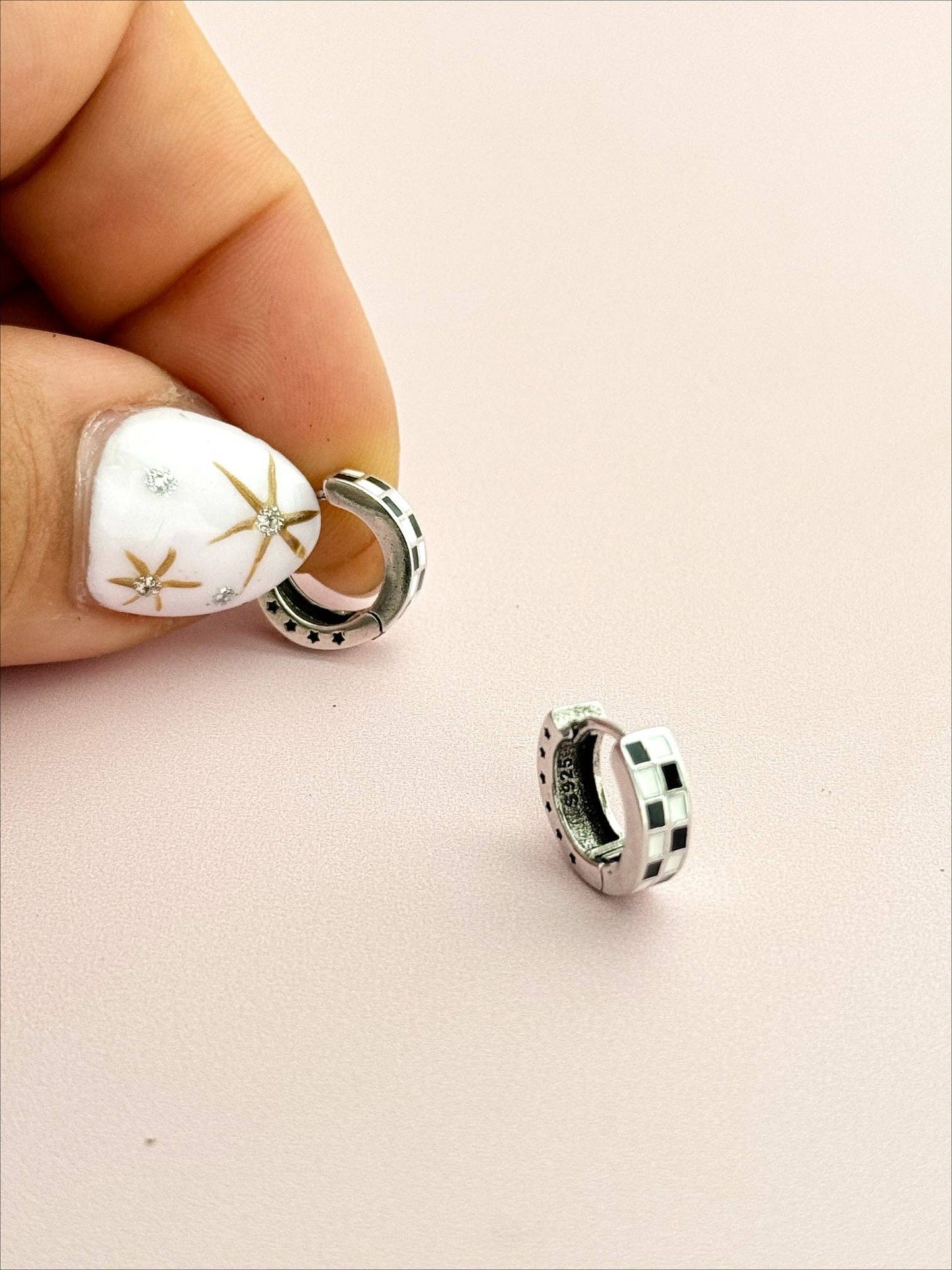 Checkered Enamel Huggie Earrings