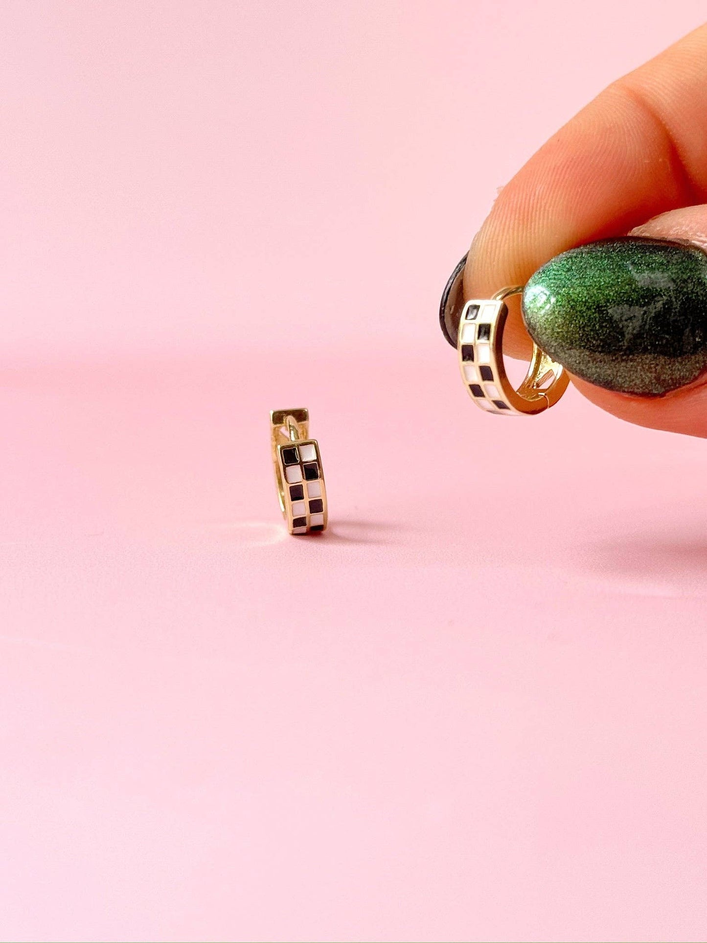Checkered Enamel Huggie Earrings
