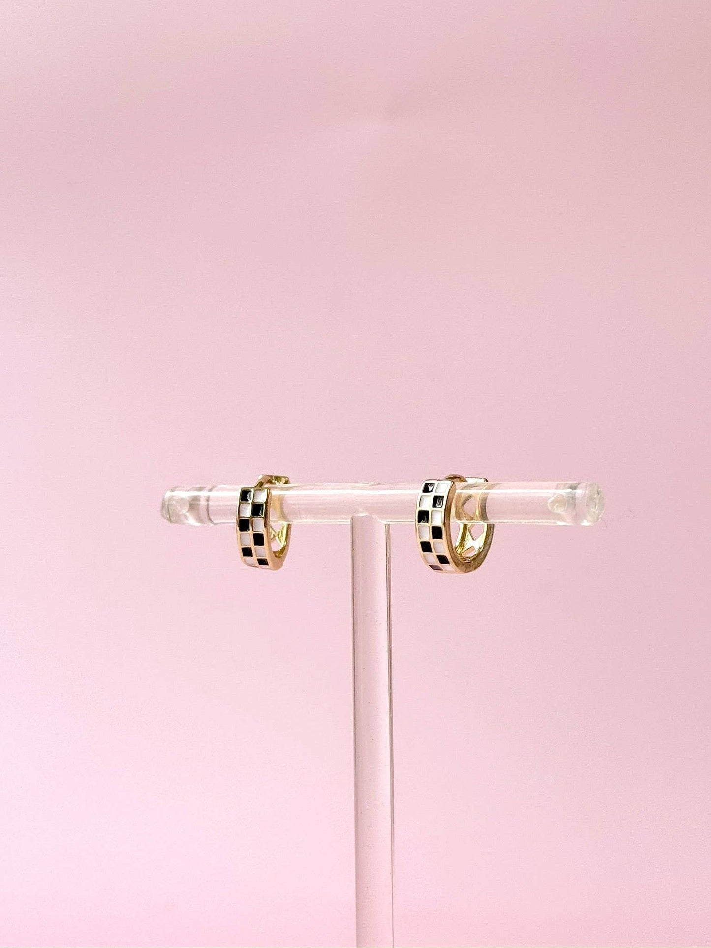 Checkered Enamel Huggie Earrings