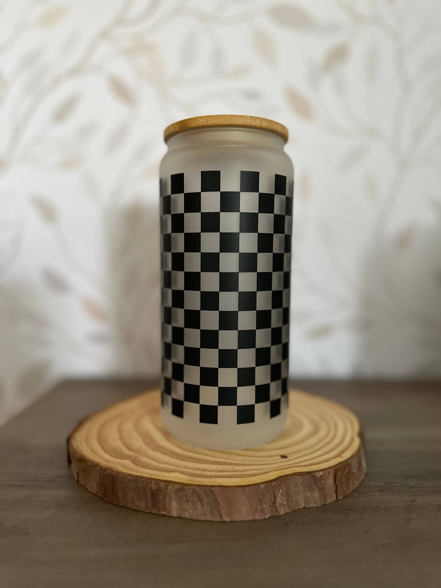 Checkered | 20 oz Glass Tumbler with Bamboo Lid & Straw