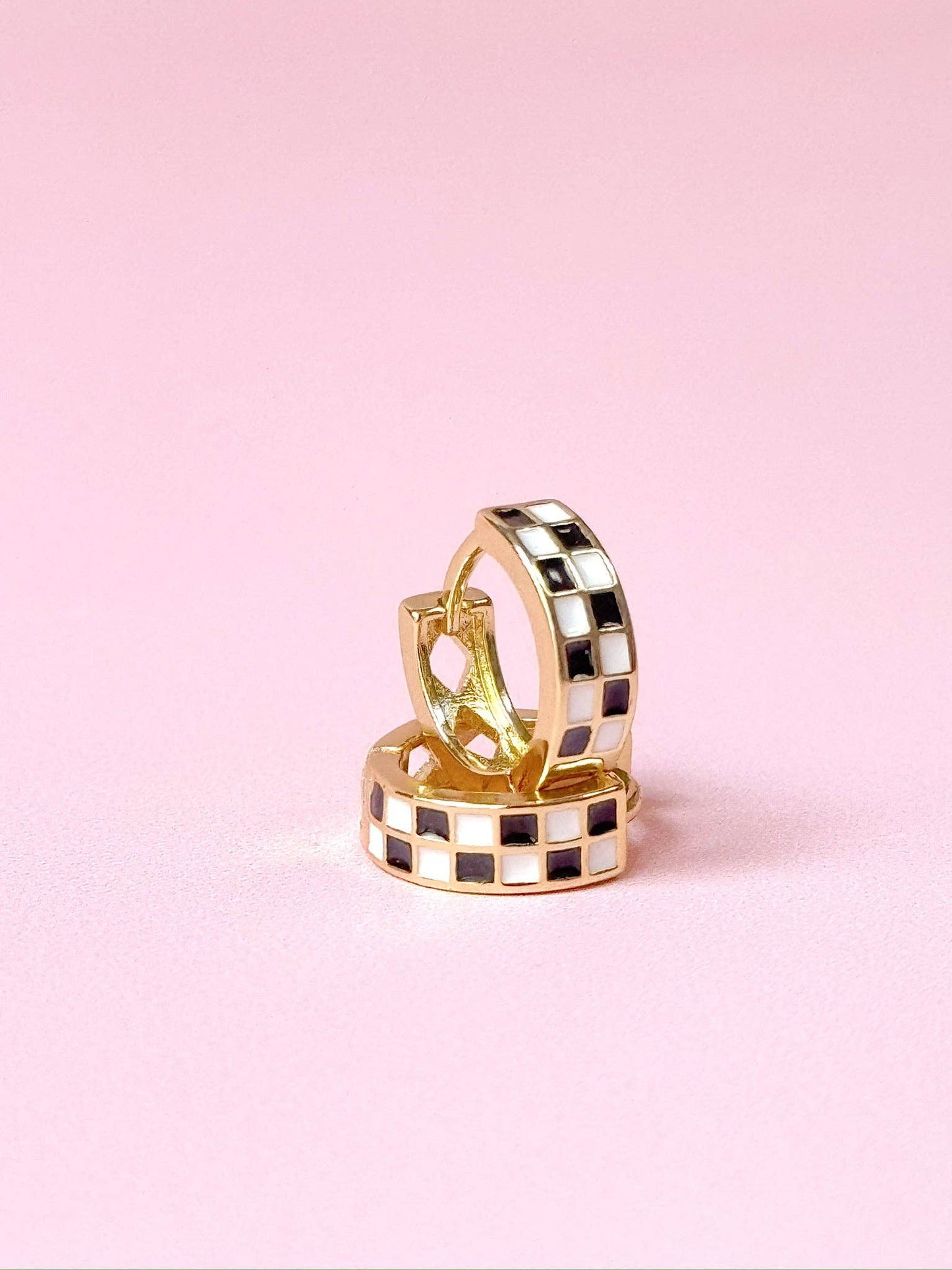Checkered Enamel Huggie Earrings