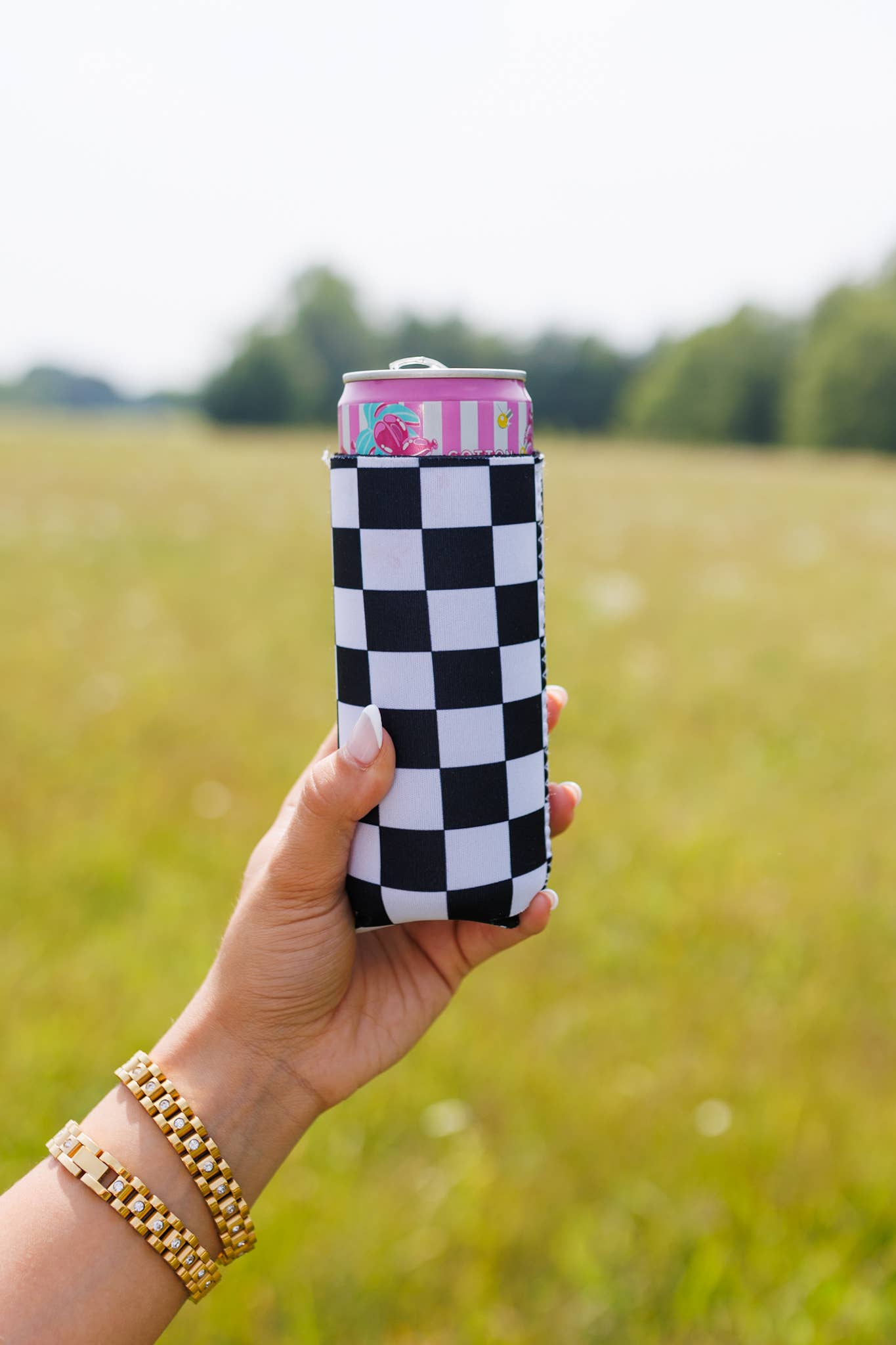 Black & White Checkerboard Coozie 2-Pack