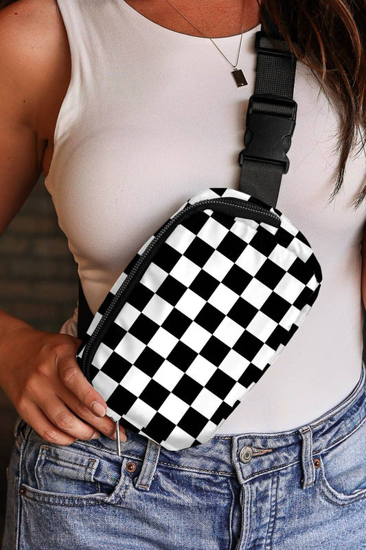 LDC Checkered Print Buckle Wide Belt Crossbody Bag