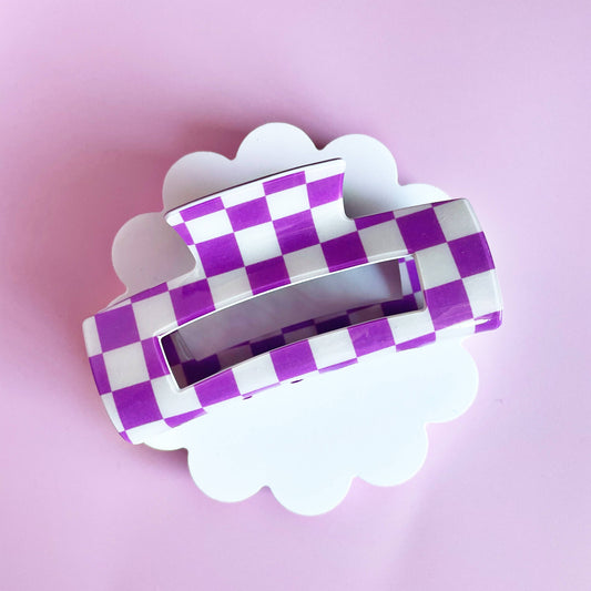 Purple Checkered Claw Clip