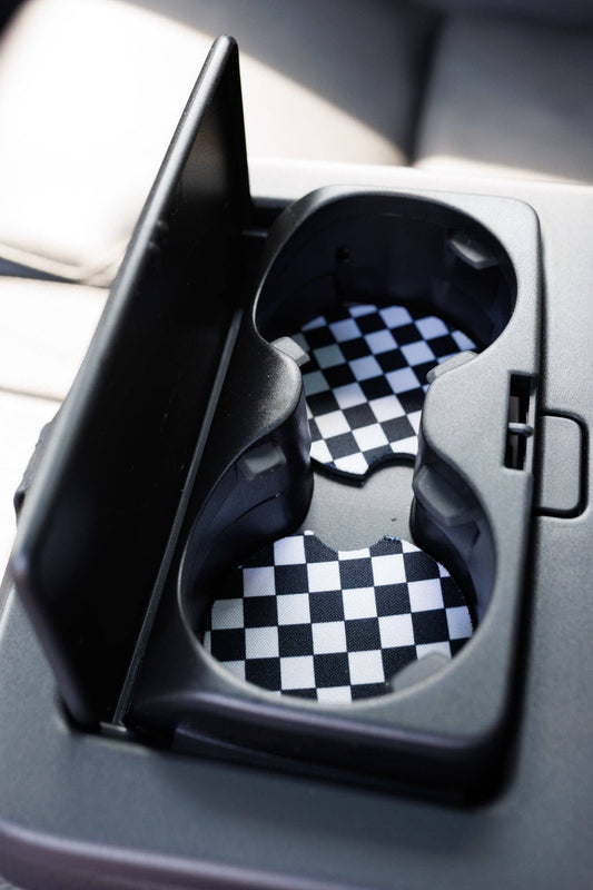 Black & White Checkerboard Car Coasters 2-Pack