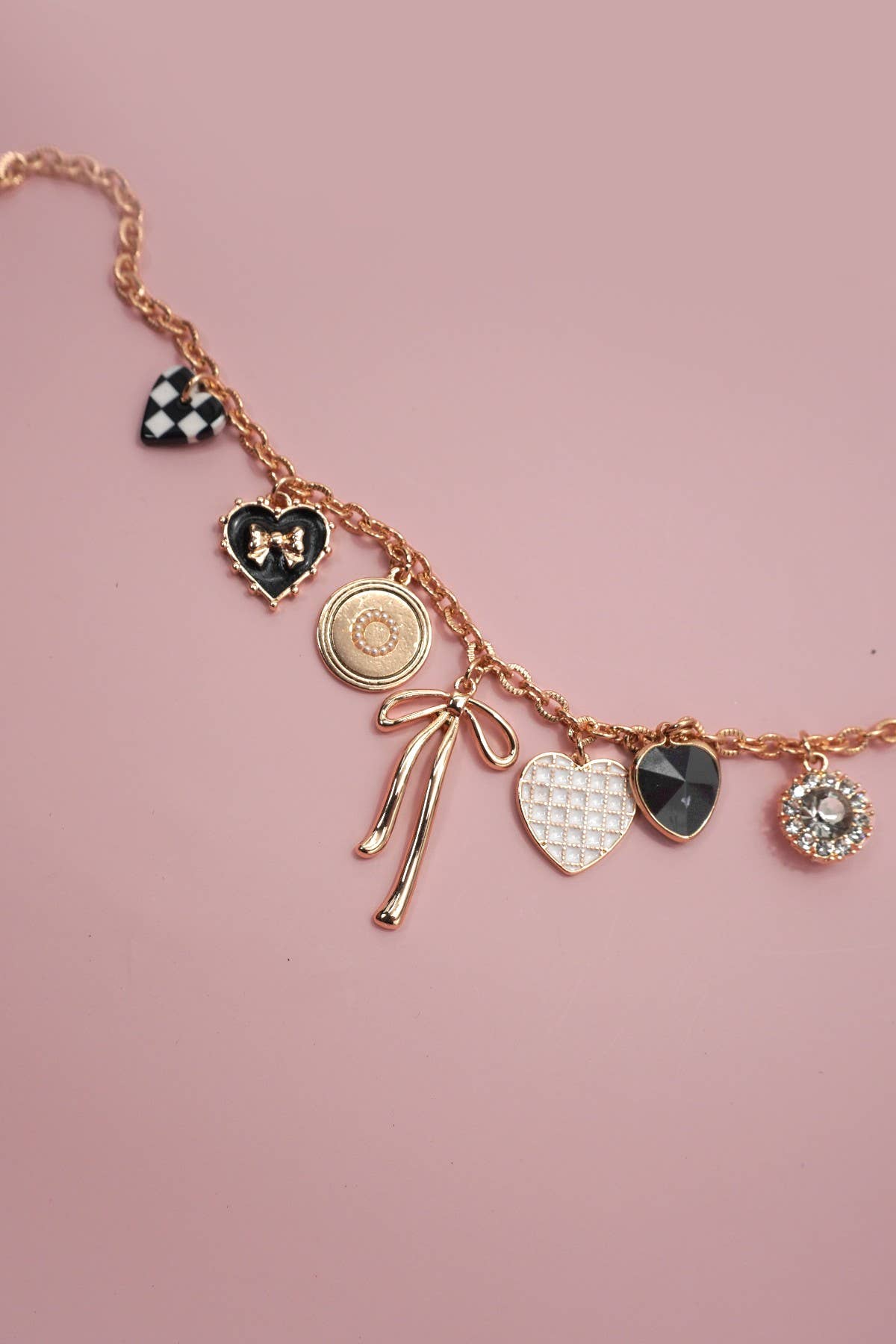 CHECKERED HEART CHARM NECKLACE