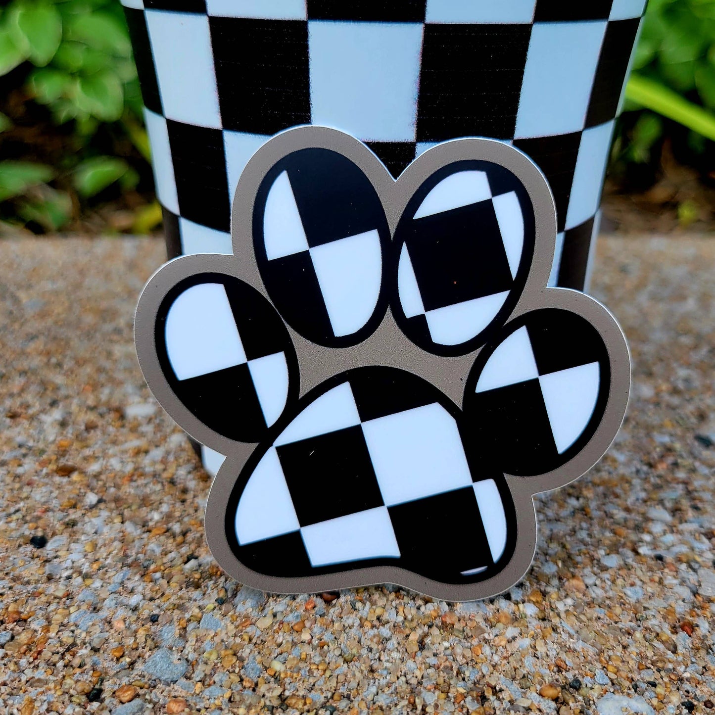 Checkered Paw Print Sticker