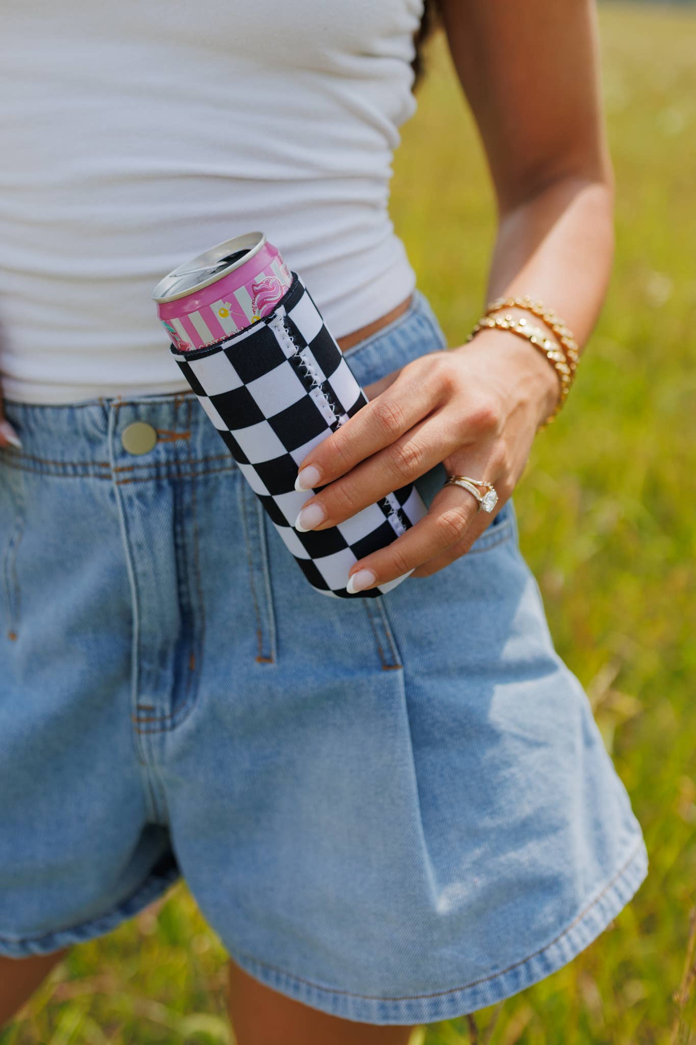 Black & White Checkerboard Coozie 2-Pack