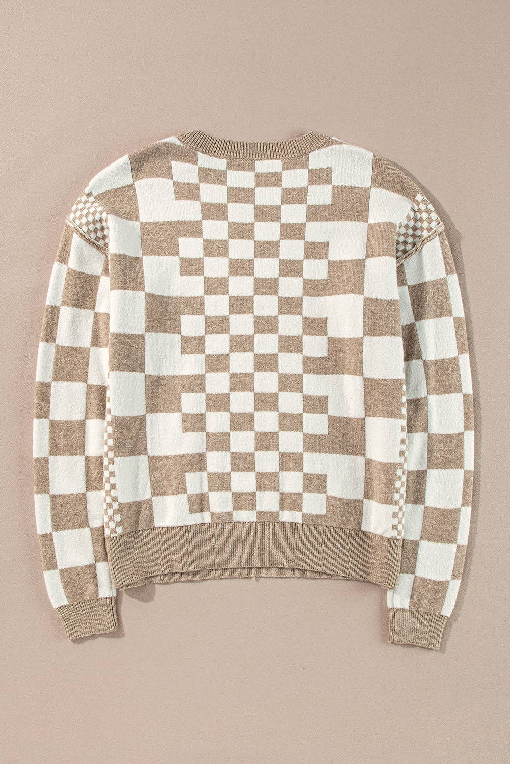 Drop Shoulder Sweater with Checkered Print